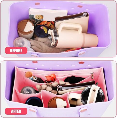 Rubber Beach Bag Organizer Compatible with Bogg Bag/Simply Southern, Felt Tote Organizer Insert with 7 Pockets for Bogg Bag Accessories, Only for Bogg Bag M-Size (Pink) in Saudi Arabia