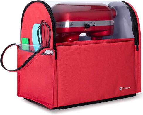 Yarwo Visible Stand Mixer Cover Compatible with 6-8 qt KitchenAid Mixer, Dust Cover with Multiple Pockets for Extra Kitchen Accessories, Red in Saudi Arabia