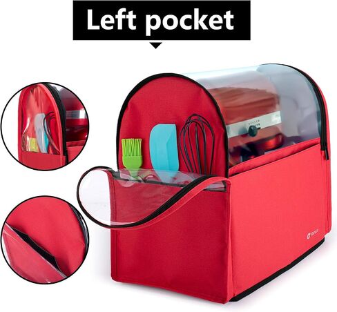 Yarwo Visible Stand Mixer Cover Compatible with 6-8 qt KitchenAid Mixer, Dust Cover with Multiple Pockets for Extra Kitchen Accessories, Red in Saudi Arabia