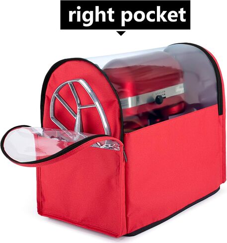 Yarwo Visible Stand Mixer Cover Compatible with 6-8 qt KitchenAid Mixer, Dust Cover with Multiple Pockets for Extra Kitchen Accessories, Red in Saudi Arabia