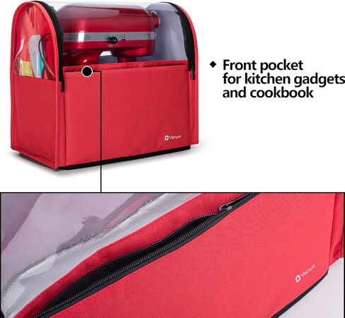 Yarwo Visible Stand Mixer Cover Compatible with 6-8 qt KitchenAid Mixer, Dust Cover with Multiple Pockets for Extra Kitchen Accessories, Red in Saudi Arabia