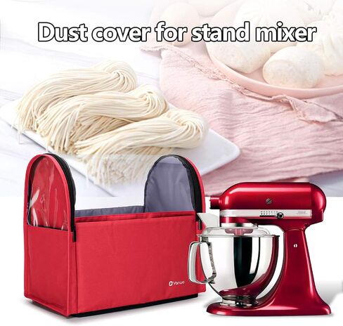 Yarwo Visible Stand Mixer Cover Compatible with 6-8 qt KitchenAid Mixer, Dust Cover with Multiple Pockets for Extra Kitchen Accessories, Red in Saudi Arabia