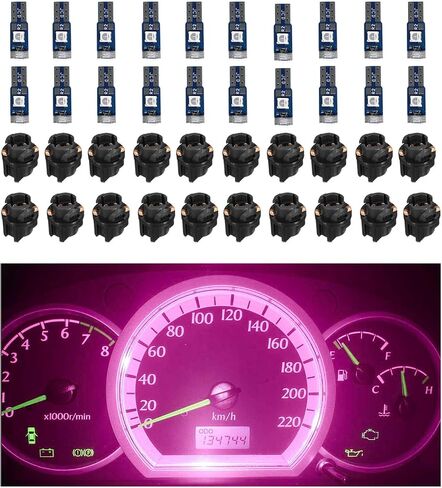 20 قطعة T5 مصابيح LED للوحة قيادة السيارة، 3030-3SMD لمبة أضواء LED عالية الإضاءة للسيارة مع مقبس ملتوي، لمبة LED داخلية تلقائية لقياس ضوء لوحة لوحة القيادة (وردي) in Kuwait