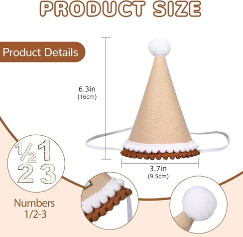 Boho 1st Birthday Hat, 1/2-3st Birthday Hat Replaceable Conical Cap - Natural Boho First Birthday Decorations in Kuwait