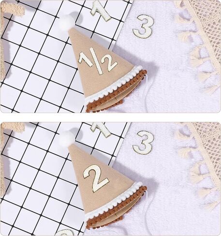 Boho 1st Birthday Hat, 1/2-3st Birthday Hat Replaceable Conical Cap - Natural Boho First Birthday Decorations in Kuwait