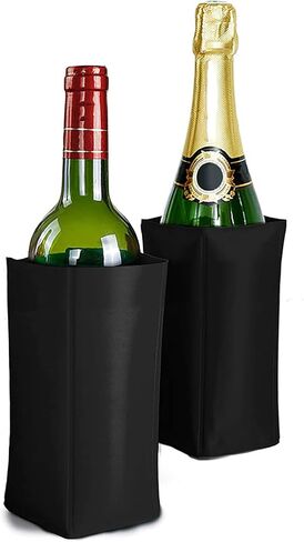 2Pcs Wine Cooler Sleeve Wine Bottle Chiller Ice Pack Adjustable Bottle Wrap Keep Wine Cool and Refreshing for Red White Champagne or Sparkling (Black) in Saudi Arabia