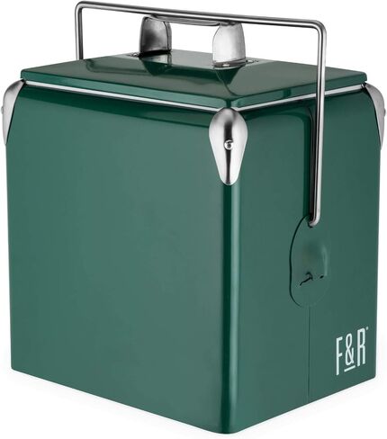 Foster & Rye Stainless Steel Retro Cooler, Vintage Metal cooler, Antique Beverage Chiller and Ice Chest, Plastic Lined Drink Chest, Mounted Bottle Opener, Holds a 6-pack, Navy in Saudi Arabia