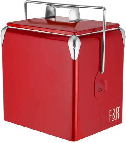 Foster & Rye Stainless Steel Retro Cooler, Vintage Metal cooler, Antique Beverage Chiller and Ice Chest, Plastic Lined Drink Chest, Mounted Bottle Opener, Holds a 6-pack, Navy in Saudi Arabia
