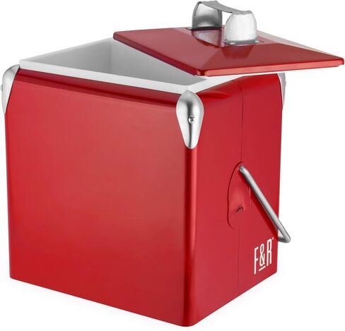 Foster & Rye Stainless Steel Retro Cooler, Vintage Metal cooler, Antique Beverage Chiller and Ice Chest, Plastic Lined Drink Chest, Mounted Bottle Opener, Holds a 6-pack, Navy in Saudi Arabia