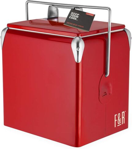 Foster & Rye Stainless Steel Retro Cooler, Vintage Metal cooler, Antique Beverage Chiller and Ice Chest, Plastic Lined Drink Chest, Mounted Bottle Opener, Holds a 6-pack, Navy in Saudi Arabia