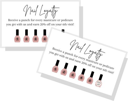 Nail Loyalty Discount Card | Physical Printed 2x3.5" inch Business Card Size | White with Black Design in Saudi Arabia