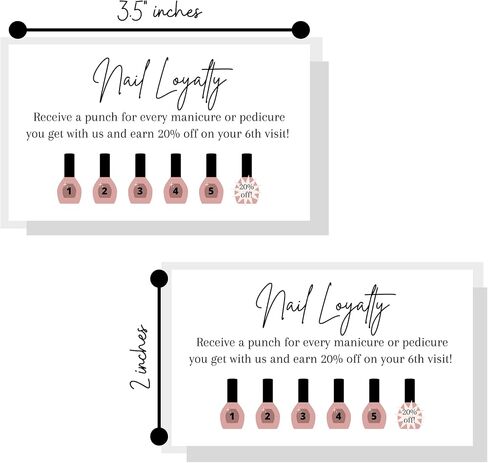 Nail Loyalty Discount Card | Physical Printed 2x3.5" inch Business Card Size | White with Black Design in Saudi Arabia