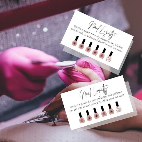Nail Loyalty Discount Card | Physical Printed 2x3.5" inch Business Card Size | White with Black Design in Saudi Arabia