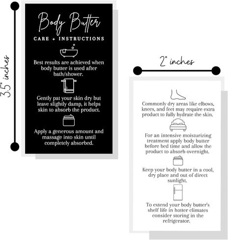 Body Butter Instruction + Care Cards | 50 Pack | 2 x 3.5" inch Business Card | Instructions for Handmade Maker | Black and White Design in Saudi Arabia
