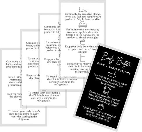 Body Butter Instruction + Care Cards | 50 Pack | 2 x 3.5" inch Business Card | Instructions for Handmade Maker | Black and White Design in Saudi Arabia