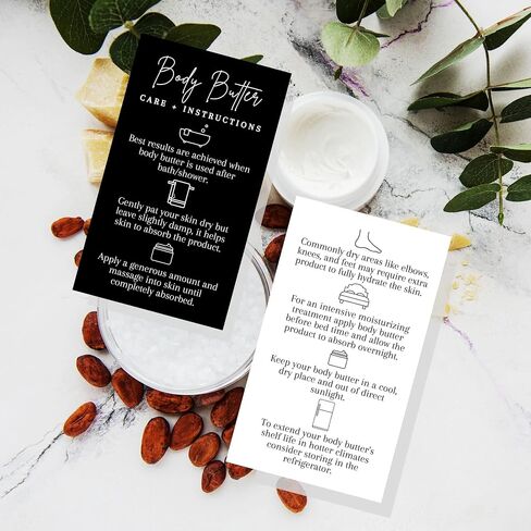 Body Butter Instruction + Care Cards | 50 Pack | 2 x 3.5" inch Business Card | Instructions for Handmade Maker | Black and White Design in Saudi Arabia