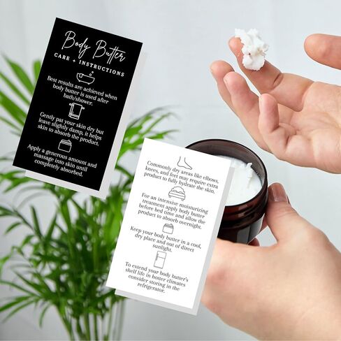 Body Butter Instruction + Care Cards | 50 Pack | 2 x 3.5" inch Business Card | Instructions for Handmade Maker | Black and White Design in Saudi Arabia