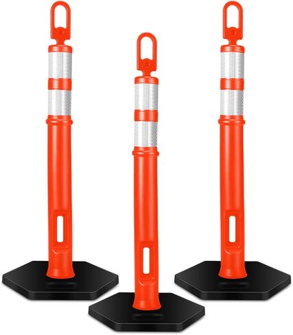 3 Pcs Traffic Delineator Posts 45'' Delineator Safety Cone Post with Rubber Base Reflective Band Traffic Cones Construction Cones Driveway Barrier Traffic Barricade for Construction (Black) in Saudi Arabia