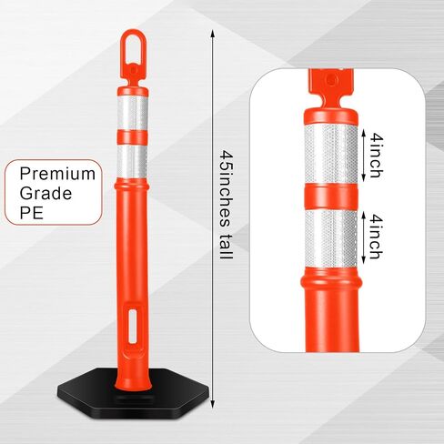 3 Pcs Traffic Delineator Posts 45'' Delineator Safety Cone Post with Rubber Base Reflective Band Traffic Cones Construction Cones Driveway Barrier Traffic Barricade for Construction (Black) in Saudi Arabia