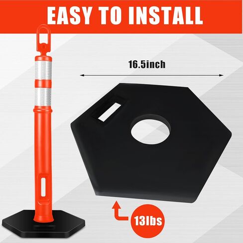 3 Pcs Traffic Delineator Posts 45'' Delineator Safety Cone Post with Rubber Base Reflective Band Traffic Cones Construction Cones Driveway Barrier Traffic Barricade for Construction (Black) in Saudi Arabia