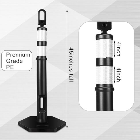 3 Pcs Traffic Delineator Posts 45'' Delineator Safety Cone Post with Rubber Base Reflective Band Traffic Cones Construction Cones Driveway Barrier Traffic Barricade for Construction (Black) in Saudi Arabia