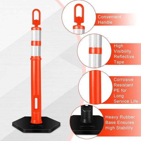 3 Pcs Traffic Delineator Posts 45'' Delineator Safety Cone Post with Rubber Base Reflective Band Traffic Cones Construction Cones Driveway Barrier Traffic Barricade for Construction (Black) in Saudi Arabia