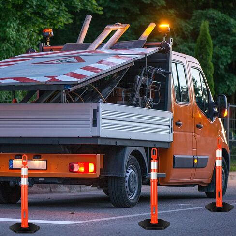 3 Pcs Traffic Delineator Posts 45'' Delineator Safety Cone Post with Rubber Base Reflective Band Traffic Cones Construction Cones Driveway Barrier Traffic Barricade for Construction (Black) in Saudi Arabia