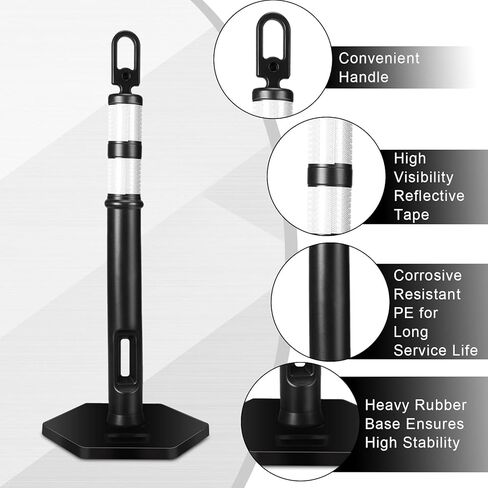 3 Pcs Traffic Delineator Posts 45'' Delineator Safety Cone Post with Rubber Base Reflective Band Traffic Cones Construction Cones Driveway Barrier Traffic Barricade for Construction (Black) in Saudi Arabia