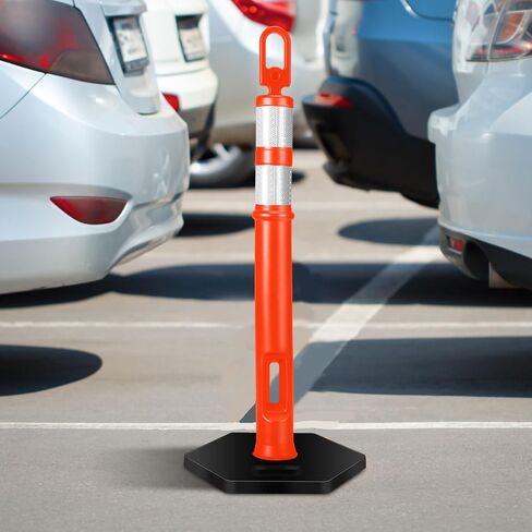 3 Pcs Traffic Delineator Posts 45'' Delineator Safety Cone Post with Rubber Base Reflective Band Traffic Cones Construction Cones Driveway Barrier Traffic Barricade for Construction (Black) in Saudi Arabia