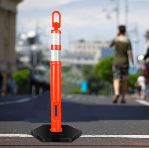 3 Pcs Traffic Delineator Posts 45'' Delineator Safety Cone Post with Rubber Base Reflective Band Traffic Cones Construction Cones Driveway Barrier Traffic Barricade for Construction (Black) in Saudi Arabia
