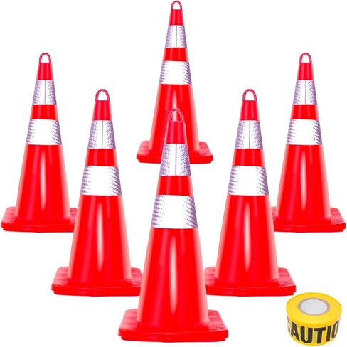 Zonegrace 6 Pack Traffic Safety Cones 28 inch with Reflective Collars, PVC Orange Safety Parking Cones for Traffic Control,Driveway,Road,Street, Free Yellow Caution Tape 3-inch x 300 feet in Saudi Arabia
