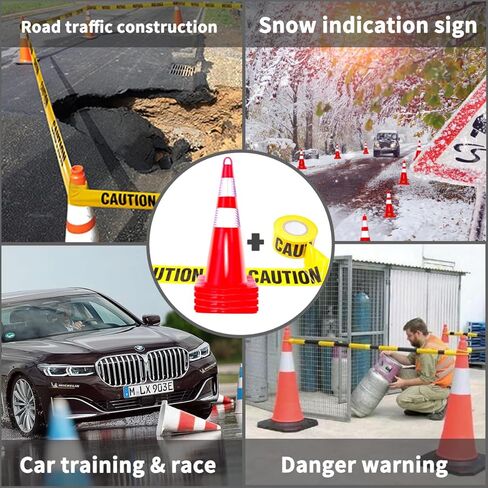 Zonegrace 6 Pack Traffic Safety Cones 28 inch with Reflective Collars, PVC Orange Safety Parking Cones for Traffic Control,Driveway,Road,Street, Free Yellow Caution Tape 3-inch x 300 feet in Saudi Arabia