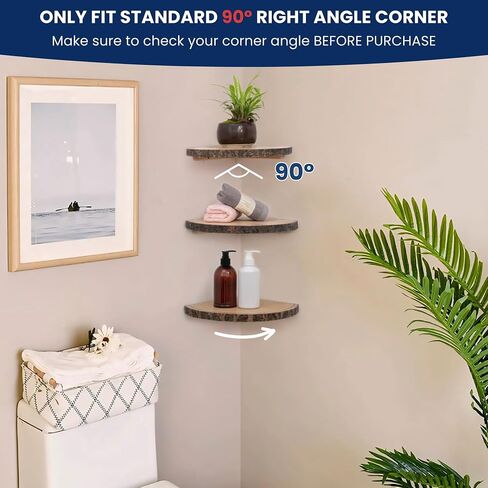 Live Edge Corner Shelves, Corner Floating Shelf, Solid Paulownia Wood Slices with Bark Decorations Style, Wall Mount Display Shelf with Wire Hole for Bedroom, Kitchen, Living Room (Set of 2) in Saudi Arabia