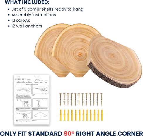Live Edge Corner Shelves, Corner Floating Shelf, Solid Paulownia Wood Slices with Bark Decorations Style, Wall Mount Display Shelf with Wire Hole for Bedroom, Kitchen, Living Room (Set of 2) in Saudi Arabia