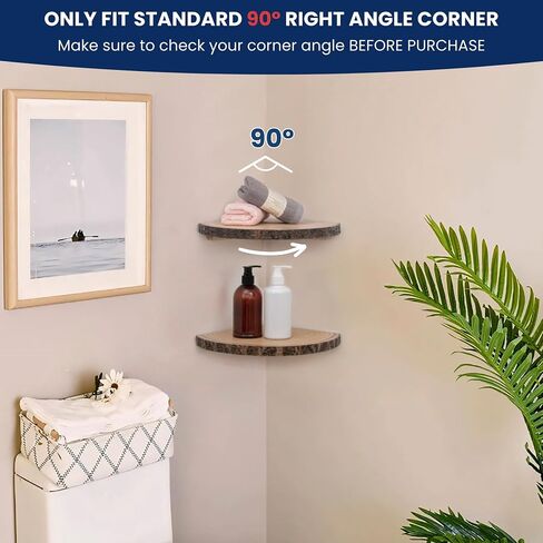 Live Edge Corner Shelves, Corner Floating Shelf, Solid Paulownia Wood Slices with Bark Decorations Style, Wall Mount Display Shelf with Wire Hole for Bedroom, Kitchen, Living Room (Set of 2) in Saudi Arabia