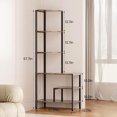 Corner Bookshelf, Corner Shelf, Corner Shelf Stand, Corner Stand,Corner Cabinet, Corner Bookcase, Measures 28" x 14" x67"inches, Vintage Style in Kuwait