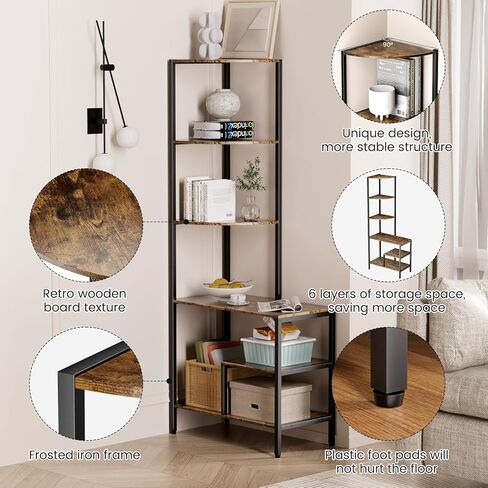 Corner Bookshelf, Corner Shelf, Corner Shelf Stand, Corner Stand,Corner Cabinet, Corner Bookcase, Measures 28" x 14" x67"inches, Vintage Style in Kuwait