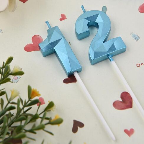 شموع عيد ميلاد ذهبية مقاس 5.08 سم مقاس 12 و21، شموع ماسية ثلاثية الأبعاد رقم 12 و21 لتزيين الكيك للأولاد والبنات وحفلات أعياد الميلاد والحفلات ذات الطابع الشخصي in Kuwait