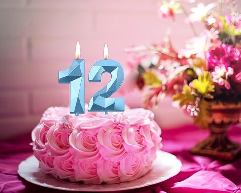 شموع عيد ميلاد ذهبية مقاس 5.08 سم مقاس 12 و21، شموع ماسية ثلاثية الأبعاد رقم 12 و21 لتزيين الكيك للأولاد والبنات وحفلات أعياد الميلاد والحفلات ذات الطابع الشخصي in Kuwait