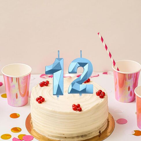 شموع عيد ميلاد ذهبية مقاس 5.08 سم مقاس 12 و21، شموع ماسية ثلاثية الأبعاد رقم 12 و21 لتزيين الكيك للأولاد والبنات وحفلات أعياد الميلاد والحفلات ذات الطابع الشخصي in Kuwait