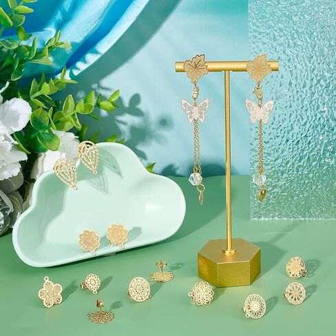 UNICRAFTALE 24pcs 12 Styles Golden Bohemian Stud Earring Findings Stainless Steel Ear Stud Component with Loop Butterfly Stoppers 0.7mm Pin Mixed Shapes Earring for Jewelry Making, Hole 1mm in Saudi Arabia