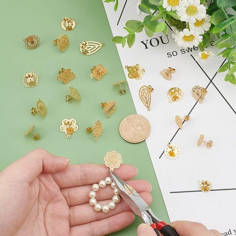 UNICRAFTALE 24pcs 12 Styles Golden Bohemian Stud Earring Findings Stainless Steel Ear Stud Component with Loop Butterfly Stoppers 0.7mm Pin Mixed Shapes Earring for Jewelry Making, Hole 1mm in Saudi Arabia