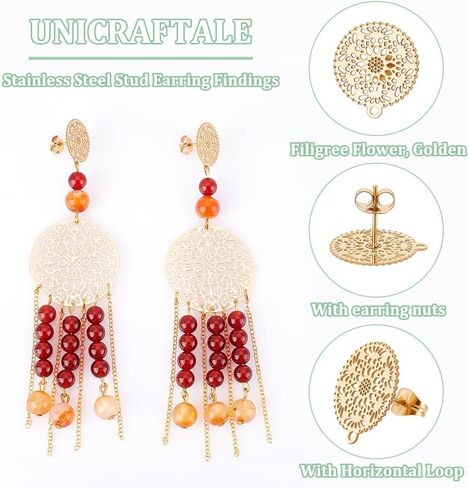 UNICRAFTALE 24 قطعة 12 نمطًا من أقراط الأذن البوهيمية الذهبية مكون من الفولاذ المقاوم للصدأ مع سدادات فراشة دائرية 0.7 مم دبوس أشكال مختلطة لصنع المجوهرات، فتحة 1 مم in Saudi Arabia