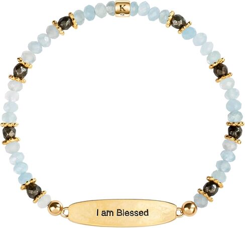 كارما آند لاك "أنا مباركة - مجموعة أساور نسائية من أكوامارين فيروزي بيريت مون، للشفاء والتوازن والازدهار مع شريط تعويذة، مجوهرات روحية in Kuwait