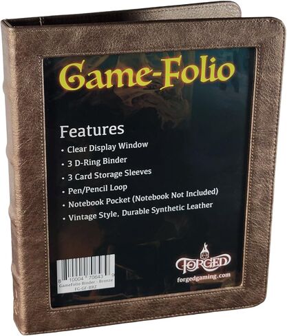 Forged Dice Co. حافظة حافظة من جلد البولي يوريثان Game-Folio - حافظة ألعاب لأوراق شخصيات DND مع منظم بطاقات DND Spell وجيب أمامي شفاف - متوافقة مع لعبة Dungeons and Dragons RPG - بني in Kuwait