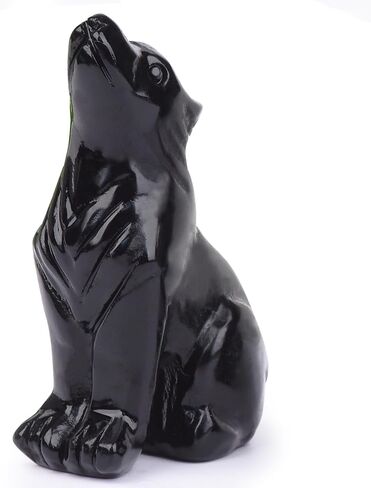2.1 Inch Black Obsidian Wolf Crystal Statue，Wolf Gifts Healing Crystal Decor，Wolf Totem Figurines Stone Energy Gemstones, in Bedroom Office Christmas Meditation Gifts for Men Gril Women in Saudi Arabia