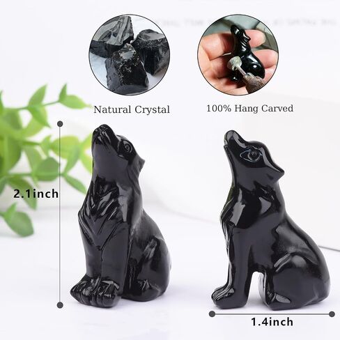 2.1 Inch Black Obsidian Wolf Crystal Statue，Wolf Gifts Healing Crystal Decor，Wolf Totem Figurines Stone Energy Gemstones, in Bedroom Office Christmas Meditation Gifts for Men Gril Women in Saudi Arabia