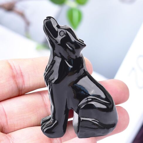 2.1 Inch Black Obsidian Wolf Crystal Statue，Wolf Gifts Healing Crystal Decor，Wolf Totem Figurines Stone Energy Gemstones, in Bedroom Office Christmas Meditation Gifts for Men Gril Women in Saudi Arabia