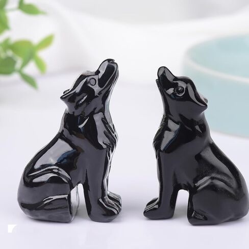 2.1 Inch Black Obsidian Wolf Crystal Statue，Wolf Gifts Healing Crystal Decor，Wolf Totem Figurines Stone Energy Gemstones, in Bedroom Office Christmas Meditation Gifts for Men Gril Women in Saudi Arabia