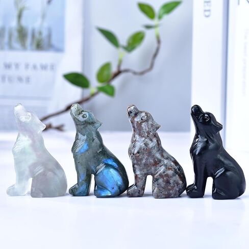 2.1 Inch Black Obsidian Wolf Crystal Statue，Wolf Gifts Healing Crystal Decor，Wolf Totem Figurines Stone Energy Gemstones, in Bedroom Office Christmas Meditation Gifts for Men Gril Women in Saudi Arabia